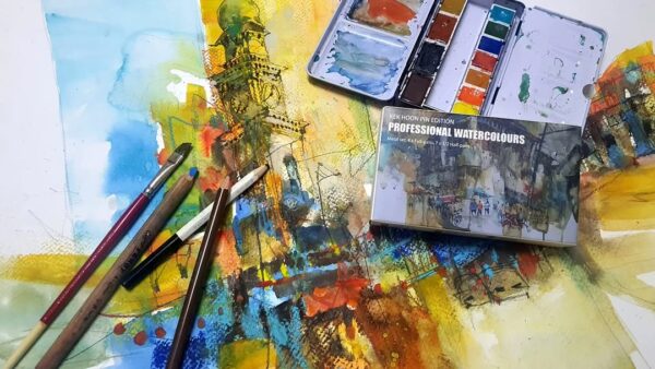 Sinours-KEK HOON PIN edition professional watercolor set (free sinours 6 full pan black tone set)